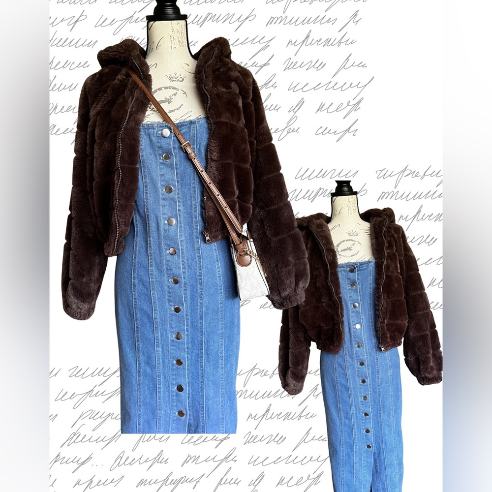 Plush Hooded Teddy Jacket in Dark Brown